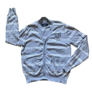 ECKO UNLTD Mens/Teen Gray and White Varsity Cardigan Size Medium Vintage Prep